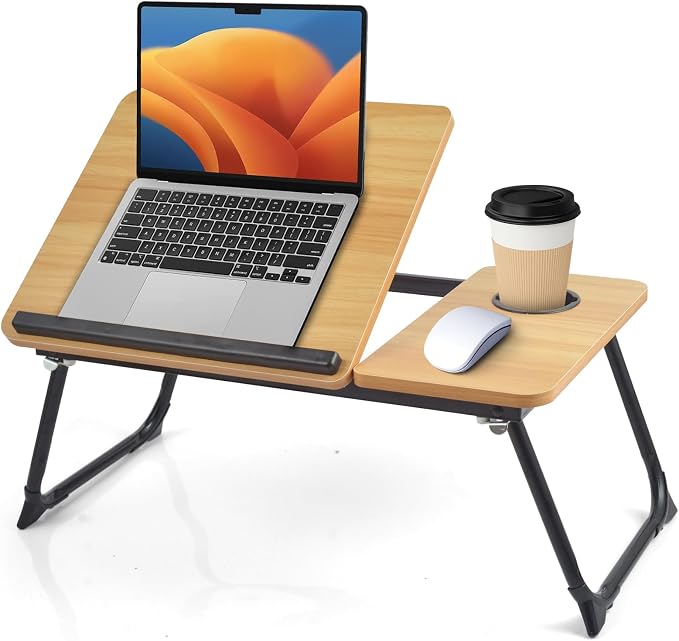 Lap Desk for Couch/Sofa/Floor, 5-Angle Adjustable Bed Desk with Foldable Legs &Cup Holder, Light Weight Bed Tray Table for Writing/Eating/Reading, Portable Laptop Stand for Adults, Kids by Unknown