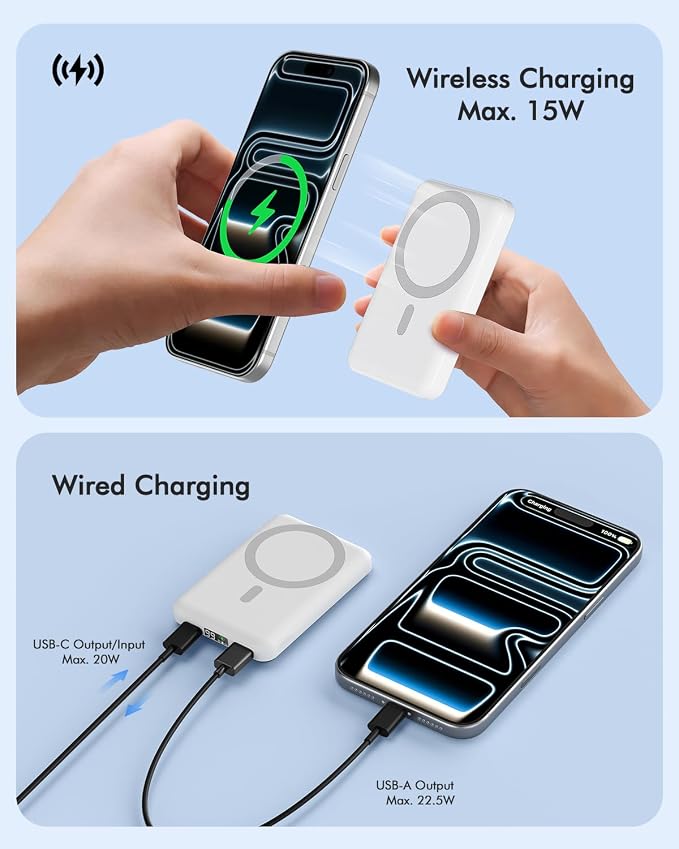 podoru for Magsafe Power Bank, 10000mAh Slim Magnetic Portable Charger | 22.5W PD Fast Charging, Travel Essentials with USB-C Cable LED Display, Wireless Battery Pack for iPhone 17-12 Series - Image 3