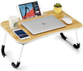 FISYOD Foldable Laptop Table, Portable Lap Desk Bed Table Tray, Laptop Stand with Cup Holder & Tablet Slot & Lifting Handle for Working Writing Drawing & Eating (Wood) by FISYOD