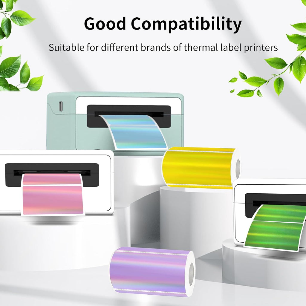 2x4 Inch Holographic Thermal Labels, Gold Direct Thermal Stickers Label, Self-Adhesive Glitter Thermals Printer Sticker Labels, Perforation Line Design- 200Pcs/ 1 Roll - Image 5