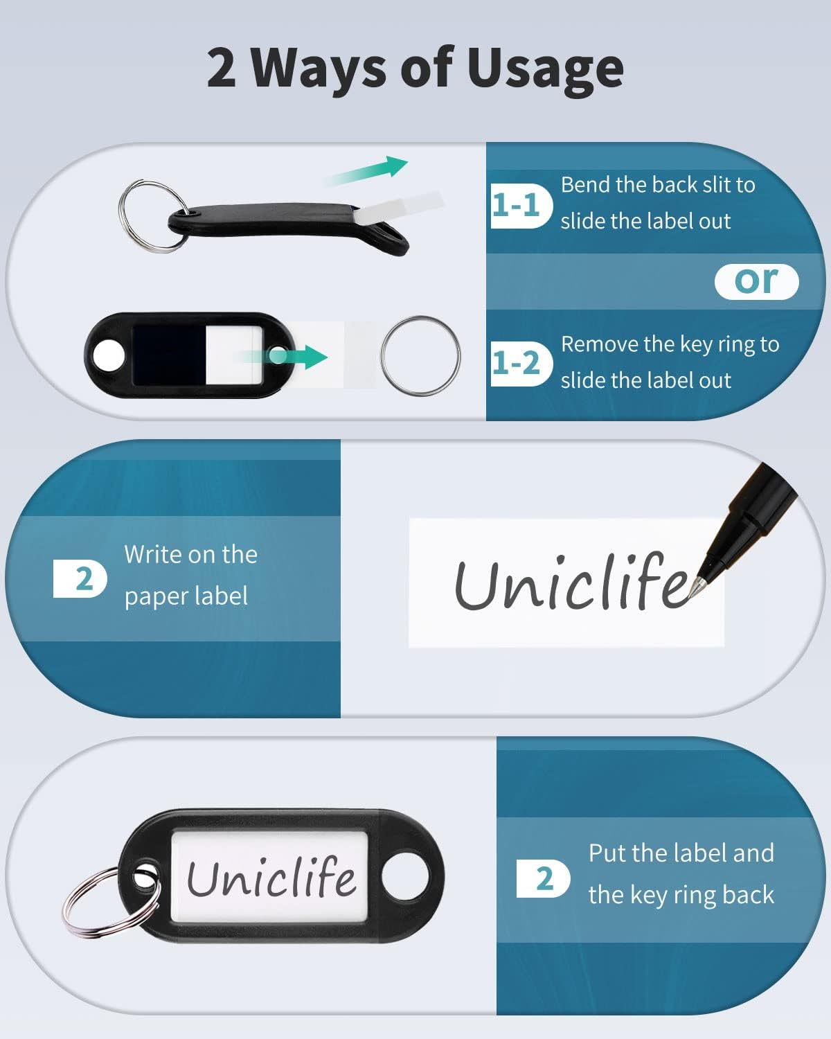 Uniclife 40 Pack Key Tags 2 Inch Plastic Key Chain Tags with Label, Black - Image 5