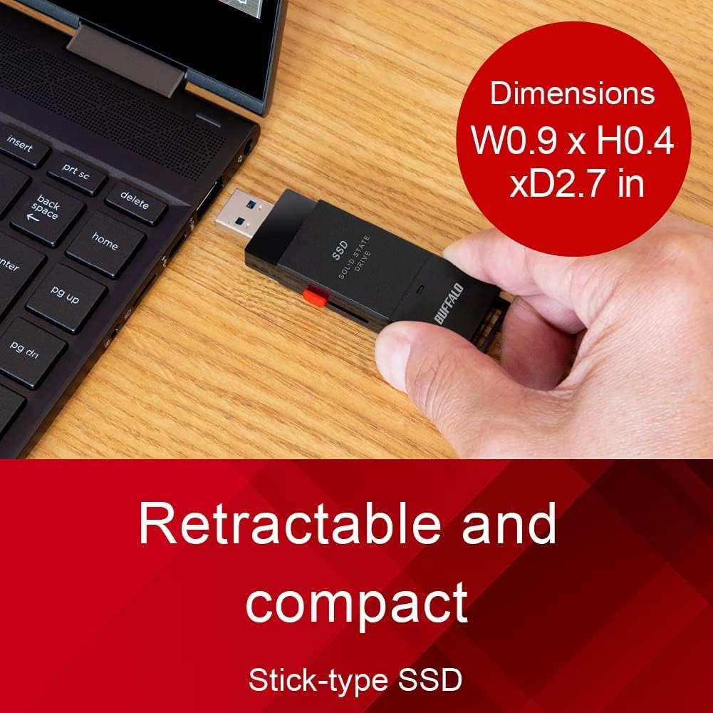 BUFFALO External SSD 500GB - Up to 600MB/s - USB-C - USB-A - USB 3.2 Gen 2 (Compatible with PS4 / PS5 / Windows/Mac) - External Solid State Drive Stick - ‎‎‎SSD-PUT500U3B - Image 5