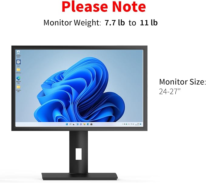 Single Vesa Monitor Stand for Monitor 24″ - 27″ Weight 7.7-11 lb | Spring-Adjustable Height, Swivel, Tilt, Rotation, Computer Screens Vesa 75x75/100x100 Monitor Desk Mount for Office Home - Image 2
