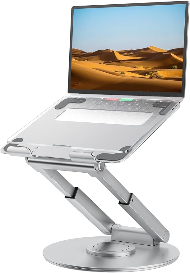 tounee Telescopic Laptop Stand for Desk with 360° Swivel Base, Sit to Stand, Height Adjustable, Portable Riser Holder for Good Posture, Compatible with All Laptops 10-17"-Silver by tounee
