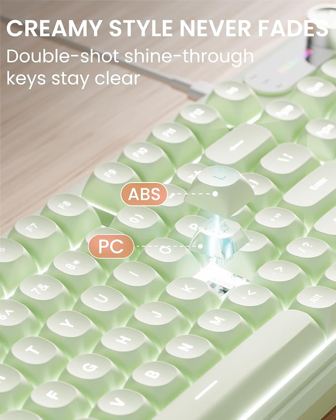 EWEADN Wired Keyboard and Mouse Combo with Detachable Wrist Rest, Quiet Ergonomic Keyboard Mouse Set with Multimedia Knob, RGB Backlit, Double-Shot Keycaps Natural Typing for Laptop, PC - Green - Image 9