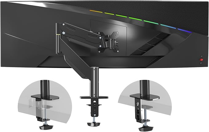 Pholiten Heavy Duty Monitor Arm for up to 49 inches | Ultrawide Monitor Mount, Adjustable Gas Spring Arm, Clamp/Grommet Mounting Base by PholitenMonitorArm