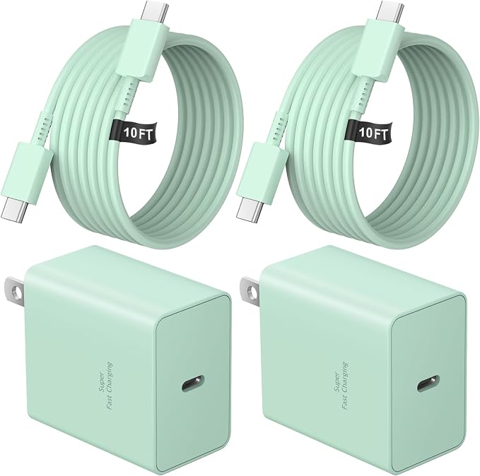 USB C Charger Type C Charger Fast Charging Long 10FT 45W Samsung Charger | for iPhone Air/17 Plus/17 Pro/17 Pro Max/16 Plus/16 Pro/16 Pro Max/15 Pro Max/iPad Pros/Samsung Galaxy S26/S25,Android(Green) by NOVOBIT