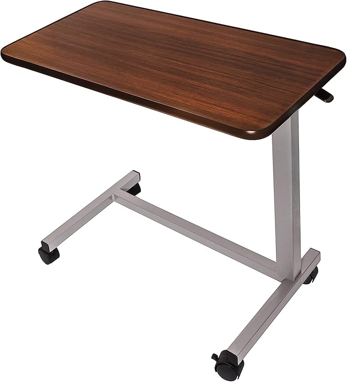 Vaunn Medical Cart Adjustable Overbed Table with Wheels – Rolling Bedside Table for Hospital, Portable Standing Cart & Laptop Desk for Bed, Couch, Wheelchair by Vaunn