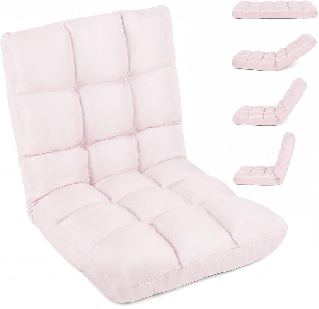 COSTWAY Floor Chair, Folding Gaming Chair with Back Support (Light Pink) by COSTWAY