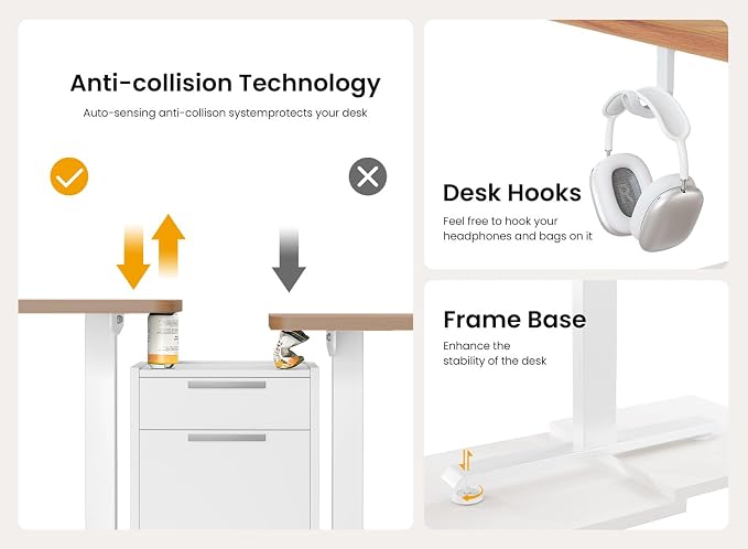 BANTI 40 × 24 Inches Standing Desk, Ergonomic, Electric Height Adjustable, Sit and Stand Up, Computer Office Desk with Splice Board, White Frame/Light Rustic Top - Image 7