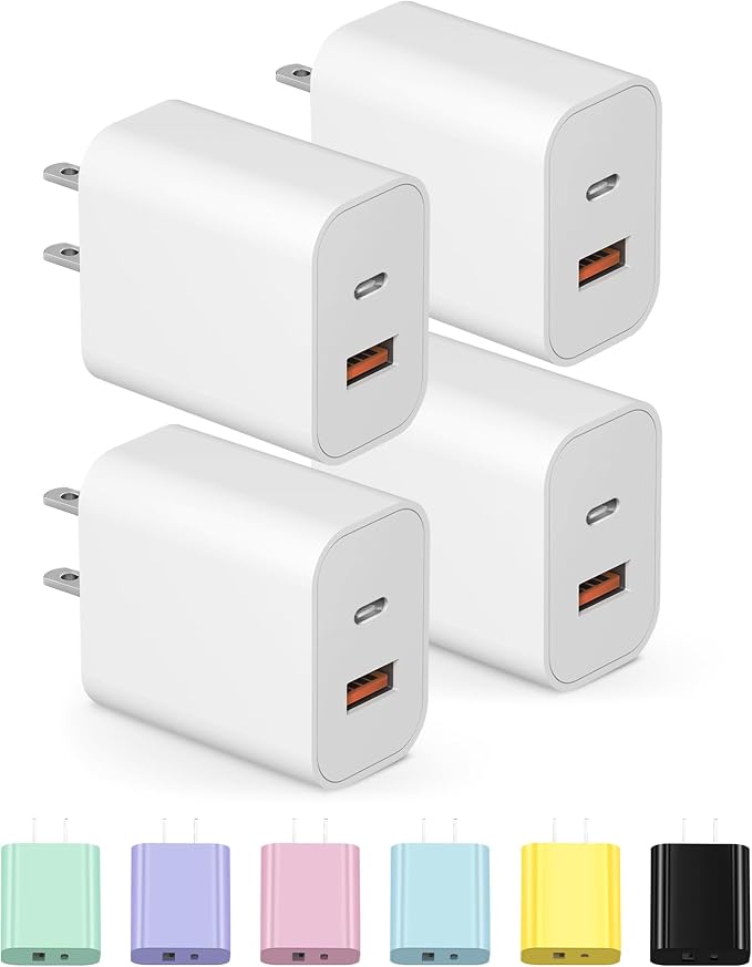 [4 Pack] USB C Charger Block Charging Block Type C Charger | 20W Wall Chargers for iPhone Air/17/17 Plus/17 Pro/17 Max/16/16 Plus/16 Pro Max/15/15 Pro Max/14/13/12/Samsung/Android by STAKCYE