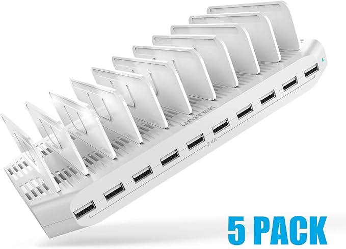 【5PCS】Unitek 10-Port Charging Station, USB Charger Dock for Multiple Device | Multi Charging Dock Smart IC Tech Adjustable Dividers USB Type A Fast Charging Stand for iPad, Tablet, Kindle, iPhone, Family - Image 2