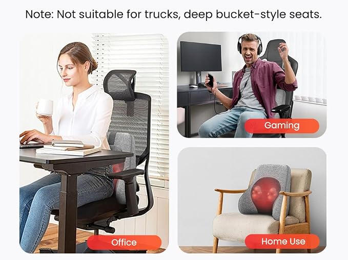 COMFIER Back Lumbar Support Pillow for Office, Heated Back Support with 4 Shiatsu Massage Heads & Heating Function, Memory Foam Lumbar Pillow for Computer Gaming Chair-Gray - Image 9