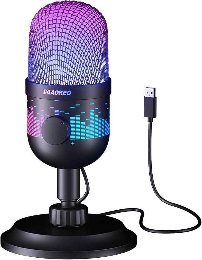 USB Gaming Microphone, Condenser Microphone for PC/MAC/PS4/PS5/Phone-Cardioid Mic with RGB Lighting by Aokeo