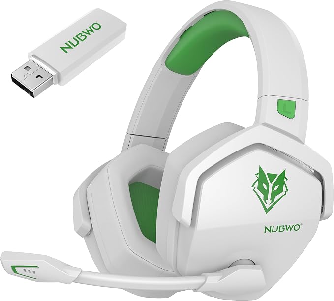 NUBWO Wireless Gaming Headset with Mic for Ps5 Ps4 PC (White and Green) by NUBWO