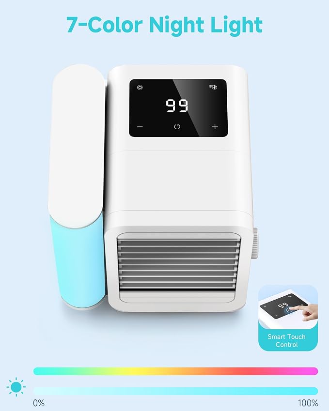 Portable Air Conditioners Fan: Air Conditioner, Ac Unit | Evaporative Air Cooler - Personal Mini Air Cooler with Timer & 7 Light Ac Unit for Bedroom Room Desktop Office (Pearl White) - Image 2