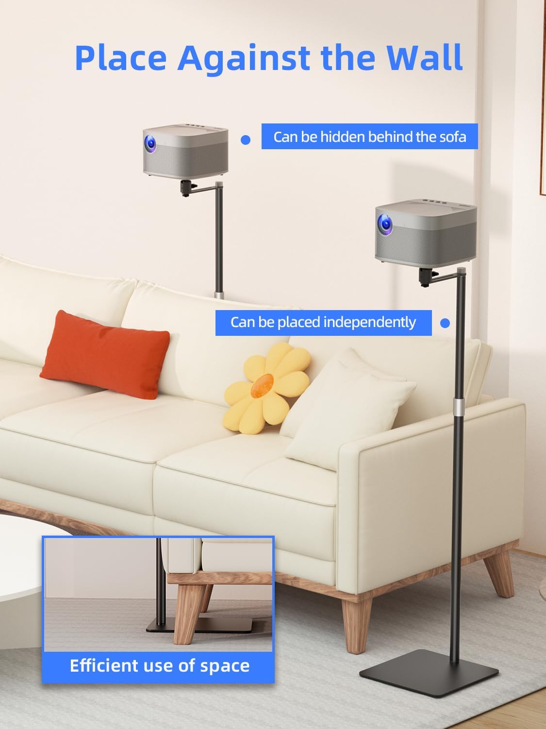 suptek Projector Stand Against Wall Hidden Stand, 360° Swivel, Height Adjustable 32.6"- 46", Holds up to 11lbs, Universal Projector Mount Bracket, Compatible with Home Video Vlog DVR Camera, PR007FP - Image 5