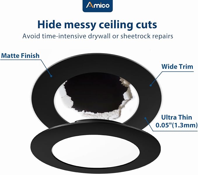 Amico Goof Rings for 6 Inch Recessed Lights, 6 Pack, Black | Can Light Trim Ring Cover, Outer Diameter 8.6-inch, Inner Diameter 6.2-inch, Durable Plastic Design - Image 3