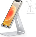 OMOTON C2 Adjustable Aluminum Cell Phone Stand with Charging Cutout, Silver | Sturdy 3mm Base with Non-Slip Silicone Pads, Multi-Angle, Works with 19mm Thick Cases Smartphones, Desktop Recording Facetime by OMOTON