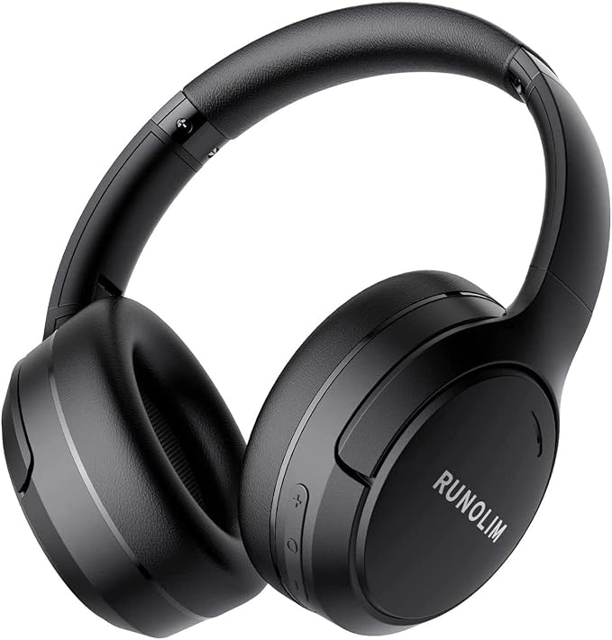RUNOLIM Hybrid Active Noise Cancelling Headphones, Wireless Over Ear Bluetooth Headphones with Microphone, 100H Playtime, Foldable Headphone with HiFi Audio, Deep Bass for Home Travel Office by RUNOLIM