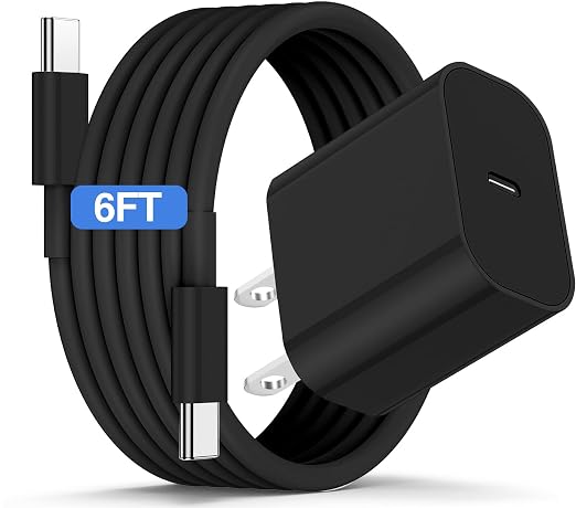 iPhone 17 16 15 Fast Charger and 6ft Type C to C Cable Cord Long, 20W USB C Charging Block Plug for Apple iPhone 17 Pro Max/17 Air/16 Pro/16 Plus/15 Pro/15 Mini/iPad Power Adapter Cube Brick-Black by CSXZCOON