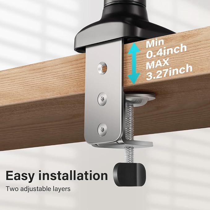 BFTOU Black Single Monitor Arm Adjustable Stand Monitor Mount up to 32 inches and 17.6 lbs, Computer Desk Mount with Clamp and Grommet Base - Image 6