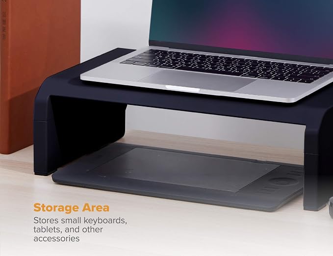 Bostitch Office Konnect Adjustable Monitor Stand Riser, 4 Height Adjustments, Built-In Cable Management, Rubber Feet - Black - Image 2