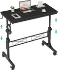 WINAZ Small Portable Rolling Standing Desk - 32 Inch Adjustable Height Mobile Teacher Podium on Wheels for Classroom, Stand Up Desks for Treadmill Walking Pad, Couch Sofa Side Laptop Table, Black by Unknown