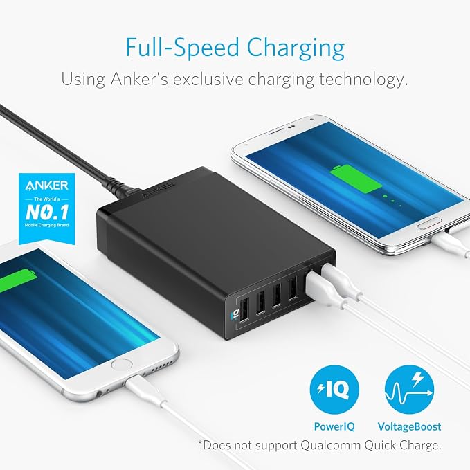 Anker Desktop Charger, 60W 6 Port USB Multiple Charging Hub | PowerPort 6 Multiple USB Charger, Campatible with iPhone, iPad, MacBook, Galaxy, LG, HTC, and More - Image 3