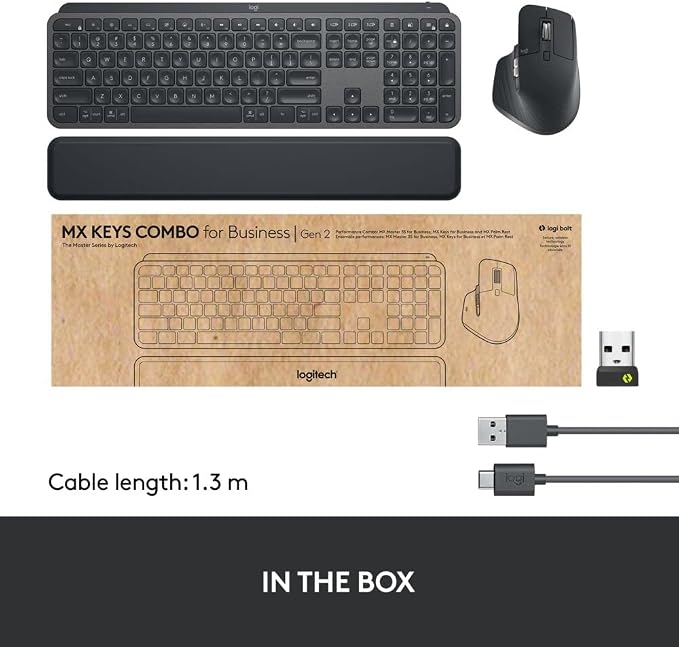 Logitech MX Keys Combo for Business Keyboard and Mouse - Graphite | For Business, full size, includes keyboard palm rest, Bluetooth, Logi Bolt, quiet clicks, Windows/Mac/Chrome/Linux compatible - Image 11