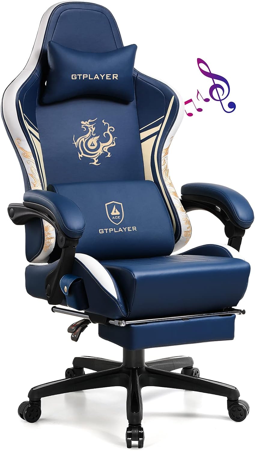 GTPLAYER Gaming Chair with Bluetooth Speakers and Footrest, Dragon Series Video Game Chair ，Heavy Duty, Ergonomic, Esports Computer Office Chair Blue (Royal Blue) by GTPLAYER