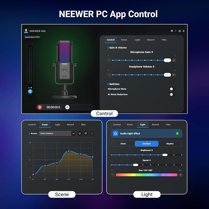 NEEWER UM01 AI Noise Canceling USB Microphone, Plug & Play Cardioid RGB Condenser Mic Mute/Music Sync/App Control for Android Windows PC Mac PS4/5 Gaming Recording Streaming Podcasting Studio Computer - Image 4