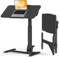 JOY worker Foldable Rolling Standing Desk, 180° Tilt Overbed Bedside Table | Height Adjustable, 31.5" Black MDF Top with Lips, Collapsible Top & Base for Storage, Poratble Mobile Desk for Home Hospital by JOYworker