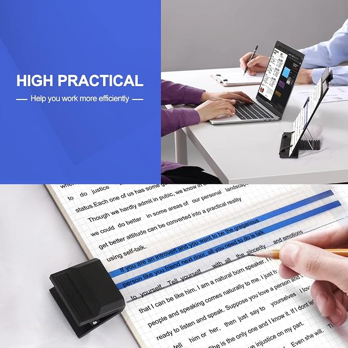 Desktop Document Holder Stand with 7 Adjustable Positions, Black Metal File Organizer Management Copyholder for Typing Speech Reading A4 Letter Music Book Tablet Office, with Paper Clip and Line Guide - Image 2