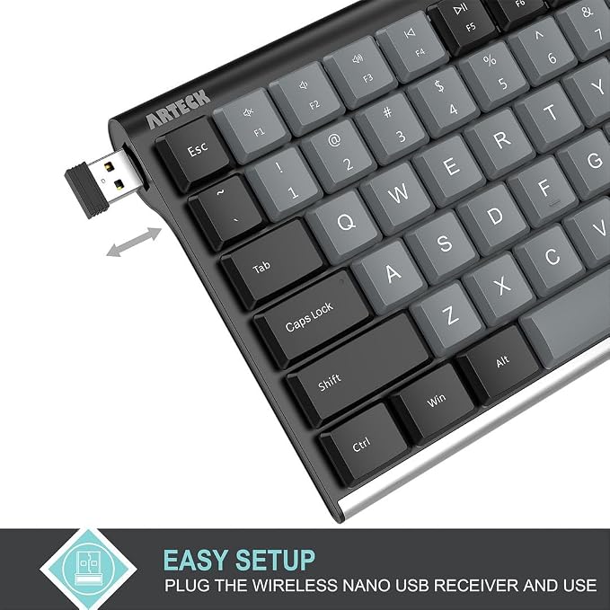 Arteck Mechanical 2.4G USB Wireless Keyboard, Tacktile Brown Switches Black - Image 5