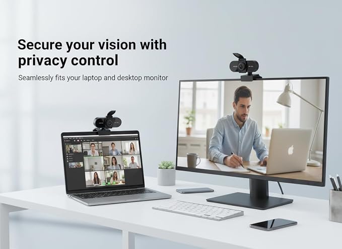 2K HD Webcam with Microphone, Noise Cancellation, Privacy Cover, Wide-Angle Lens, Auto Light Correction, Plug & Play USB Webcam for Laptop, Desktop, PC, Mac, Zoom, Skype, Streaming - Image 6