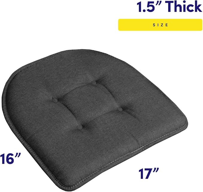 Sweet Home Collection Chair Cushion Memory Foam Pads Tufted Slip Non Skid Rubber Back U-Shaped 17" x 16" Seat Cover, 2 Count (Pack of 1), Charcoal - Image 2