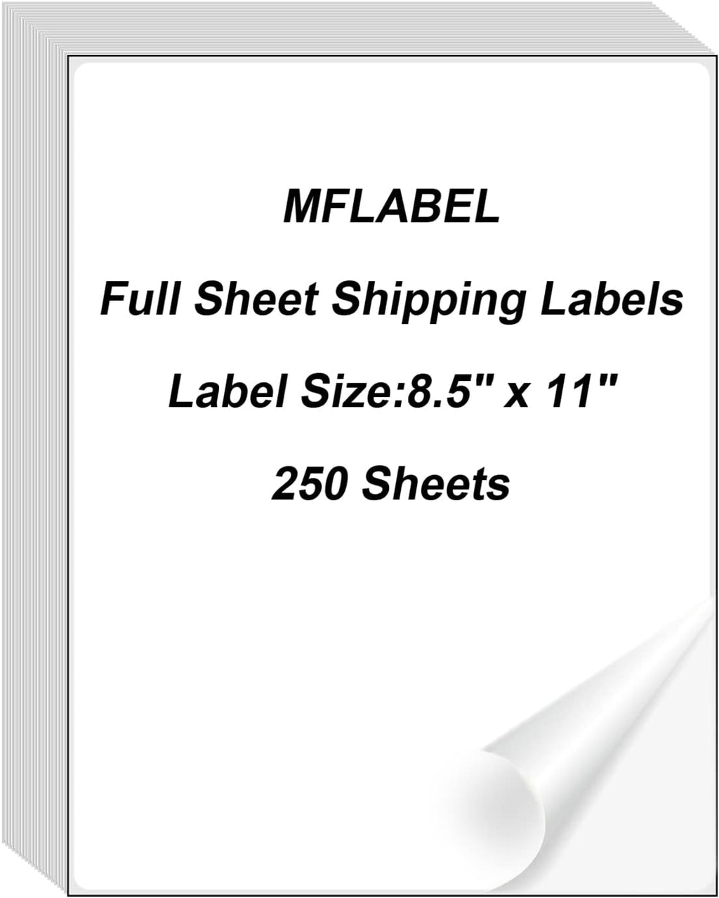 MFLABEL Full Sheet Sticker Labels, Address Labels, White Matte Label Paper, 8-1/2" x 11" Shipping Labels for Laser & Inkjet Printer (250 Labels, 250 Sheets) by MFLABEL