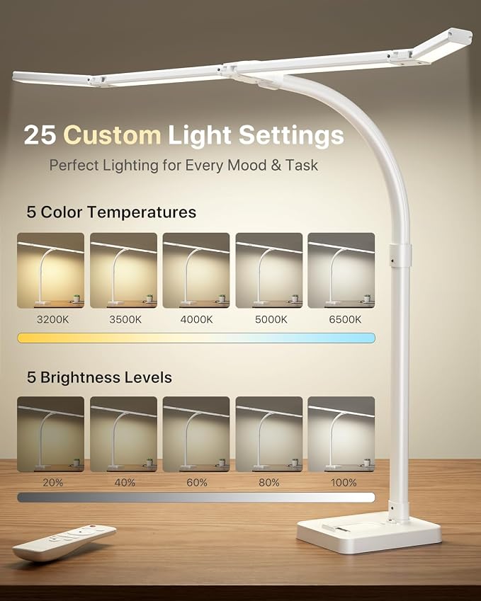 ONEMIX LED Desk Lamp with Base, 42-Inch 4-Panel Light for Dual Monitors | 1800 Lumens, 4 Adjustable Panels, 5 Color Temps, 5 Brightness Levels, Remote, Timer, Flicker-Free for Home Office - Image 8