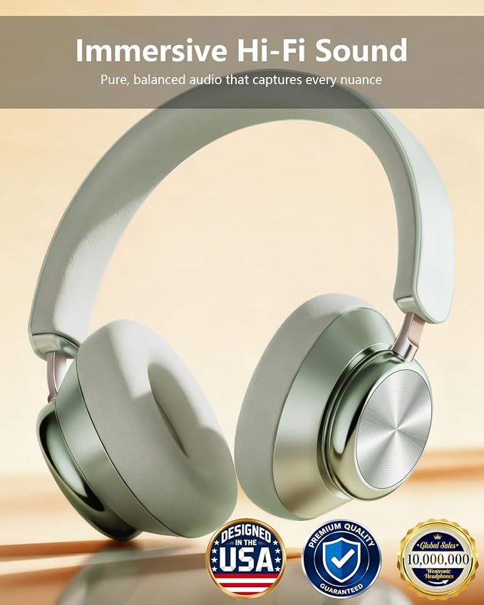 Wentronic Y03 Bluetooth Headphones Wireless Active Noise Cancelling Over Ear Headphones 48 Hours Playtime High Sound Quality 6 EQ Music Mode Headphones with Soft Ear Cushion - Green - Image 2