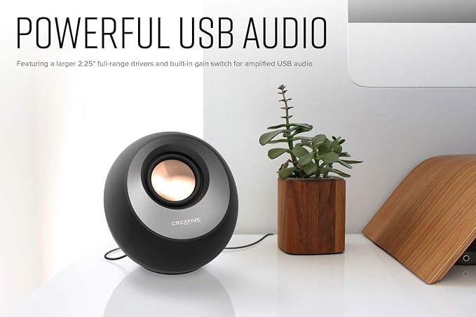 Creative Pebble V3, 2.0 USB-C Desktop Speakers, Bluetooth 5.0, Black | Bluetooth 5.0, USB-C, 2.0 Speaker, Clear Dialog, 8W RMS, USB-A Adapter, Desktop Speakers, Stereo, Black - Image 3