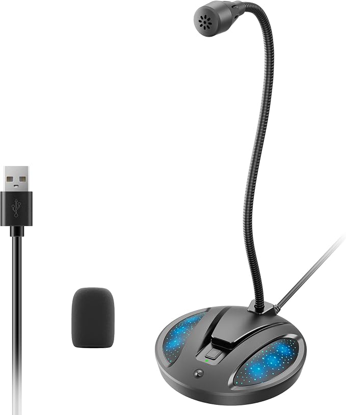 Plug & Play USB Computer Microphone, Flexible Gooseneck Desk Microphone for Podcasting, Streaming, Conference, Noise Canceling Microphone with Mute Button LED for PC/Mac by Unknown