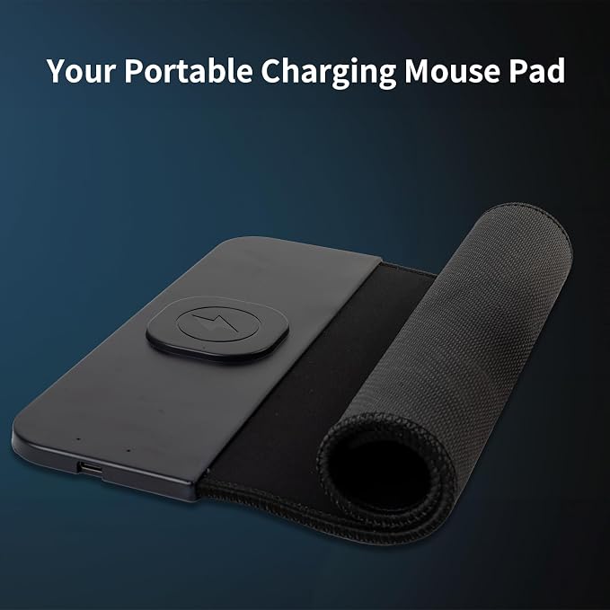 15W Wireless Charging Mouse Pad, 2 in 1 Desk Pad with Non-Slip Rubber Base, Fast Qi Wireless Charger for iPhone/Computers/Home Charging Devices, 12.8 * 8.5in Mouse Pad - Black - Image 3