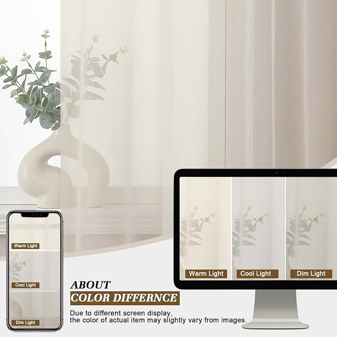 Cream Sheer Curtains 63 Inch Length for Living Room 2 Panels Set | Light Filtering, Rod Pocket, Soft Airy Voile Sheer, Bedroom Window Treatments, Airy Soft Fabric,2 Pcs Each 42"W X 63"L - Image 7