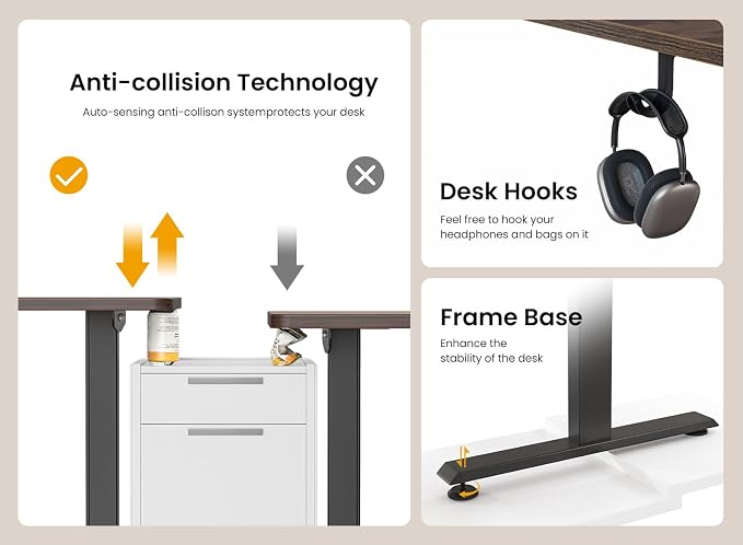 BANTI 40 × 24 Inches Standing Desk, Ergonomic, Electric Height Adjustable, Sit and Stand Up, Computer Office Desk with Splice Board, Black Frame/Black Walnut Top - Image 7