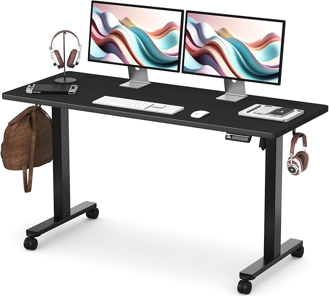 Monomi 59" Electric Standing Desk,Adjustable Height Sit Stand Up Desk,Black | Ergonomic Home office Computer Desk Workstation,Gaming Desk with Memory Height,Headphone Hooks,Anti-Collision by MONOMI