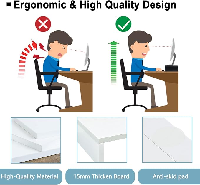 TEAMIX 20 inch White Monitor Stand Riser, Wood Desktop Computer Stand | Fits Laptop, Printer, TV, PC Tower, Full Keyboard Storage Underneath, Ergonomic, Desk Organizer for Home Office Gaming Vanity - Image 7