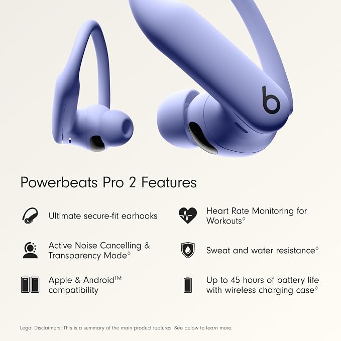 Beats Powerbeats Pro 2 - Wireless Noise Cancelling Workout Earbuds with Secure- Fit Earhooks, Up to 45-Hour Battery with Charging Case, Sweat & Water Resistant, Heart Rate Monitoring - Hyper Purple | H2 chip with ANC and biometric sensors for workouts,... - Image 2