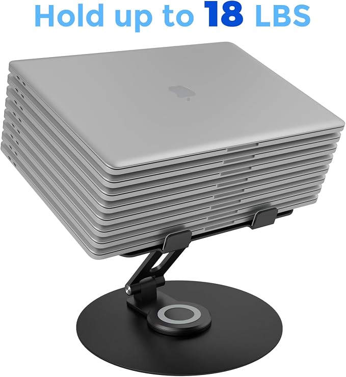 Swivel Laptop Stand for Desk, Adjustable Height Aluminum Computer Stand with 360 Rotating Base, Foldable Ergonomic Riser, Portable Laptop Holder Compatible with MacBook, All Laptops 10-17'', Black - Image 4