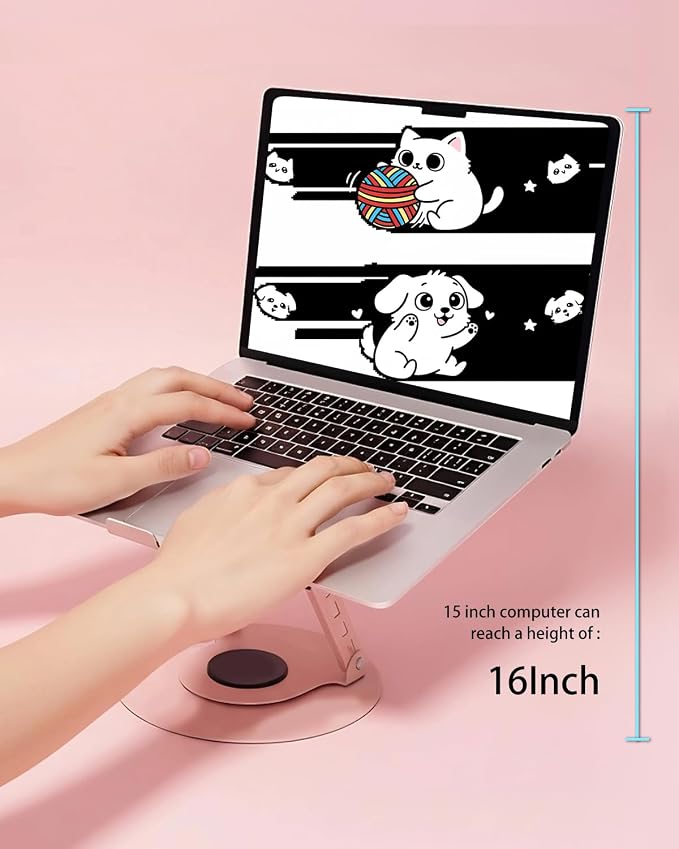 360° Rotating Adjustable Laptop Stand Perfect for Work, Painting,Office,Travel,Home,Fits MacBook & Laptops up to 13-15",Dual Rotary Shaft,Folding Design-Pink - Image 5